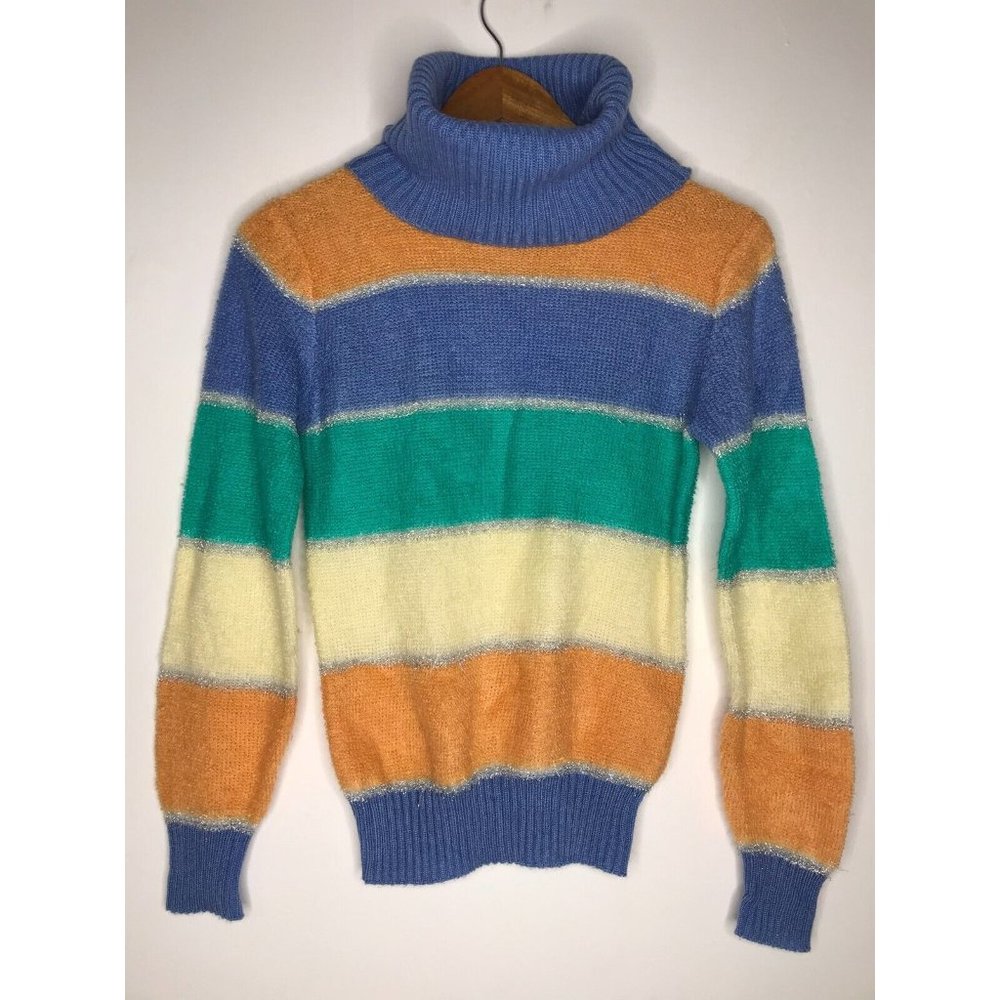 Vintage 80's Licorice Brand Women's Small Turtleneck Pastel Striped Sweater